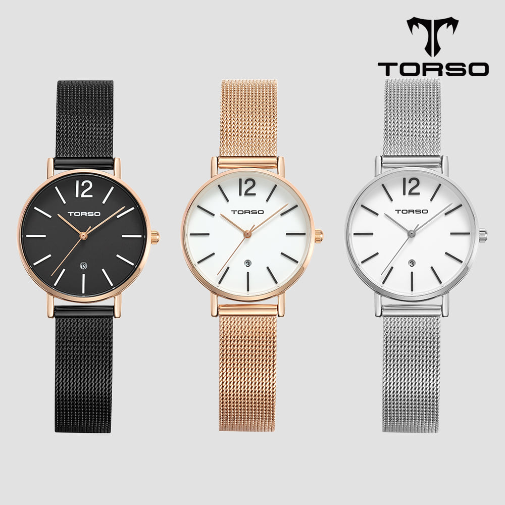 TORSO 토르소 T101F-MS 도로스 데이트 워치 여성 메탈 메쉬 밴드 시계
