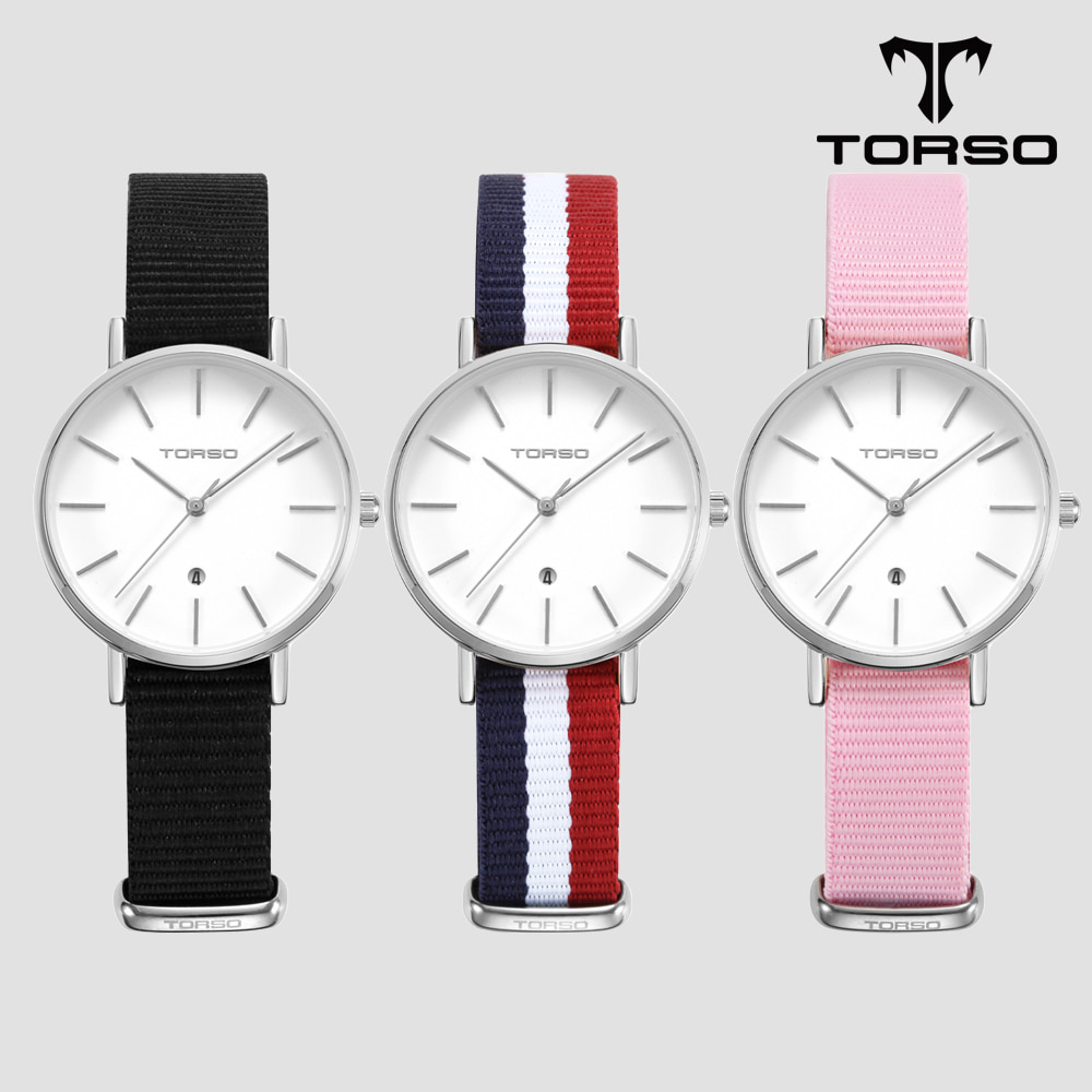 TORSO 토르소 T102F-SS-N 카리아 데이트 워치 여성 나토 밴드 시계